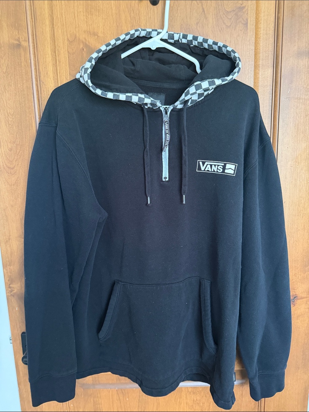 Vans Black Half-Zip Hoodie with Checkerboard Hood Trim
